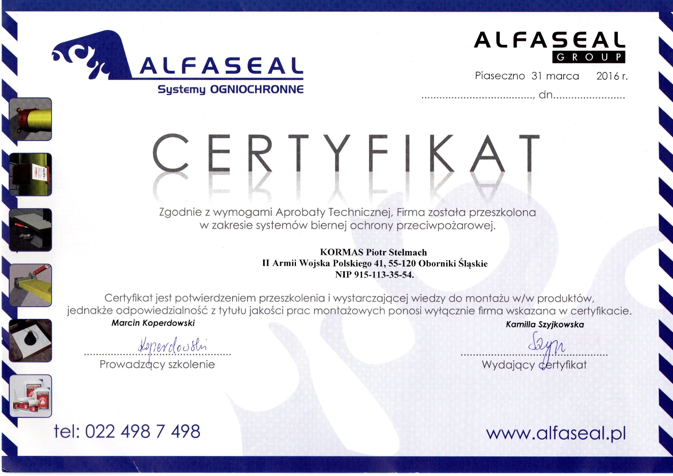 Szkolenie techniczne: ALFASEAL — ochrona przeciwpożarowa, 31.03.2016