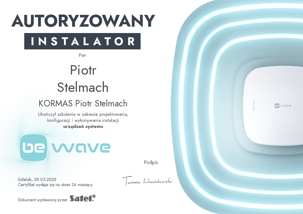 Autoryzowany instalator: SATEL BE WAVE, 28.03.2025
